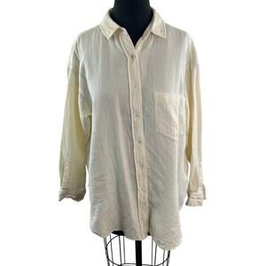 CLOSED Yellow Top Waffle Collared Curved Hem Drop Shoulder Button-Up Size Small